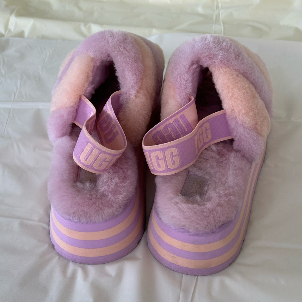 UGG Fluffy Purple and Pink Platform Slippers/ size 10 - Picture 2 of 5